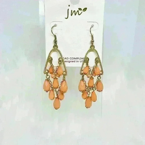 Peach & Gold Dangling Statement Earrings - Picture 1 of 3